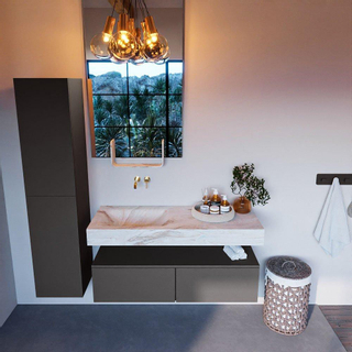 Mondiaz ALAN-DLUX Ensemble de meuble - 120cm - meuble Dark grey mat - 2 tiroirs - Lavabo Cloud Frappe suspendu - vasque Gauche - 0 trous de robinet