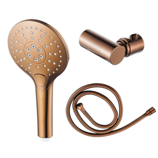 FugaFlow Eccelente Ensemble douchette à main - Ø12 - rond - 3 types de jets - avec support - avec flexible anti-torsion - 150cm - cuivre brossé PVD