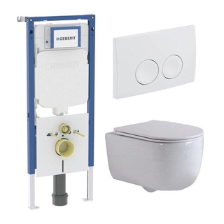 QeramiQ Dely Swirl Toiletset - 36.5x53cm - Geberit UP720 Duofix Sigma inbouwreservoir - slim zitting - witte Delta bedieningsplaat - ronde knoppen - glans wit