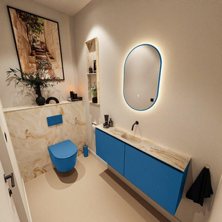 MONDIAZ TURE-DLUX Meuble toilette - 120cm - Jeans - EDEN - vasque Frappe - position centrale - sans trou de robinet