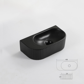 Fugaflow Eccelente Pietra Fontaine - 40x22x12cm - Rainurée - demi-ronde - sans trou de robinet - Céramique - Noir mat