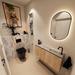 MONDIAZ TURE-DLUX Meuble toilette - 100cm - Washed Oak - EDEN - vasque Glace - position droite - 1 trou de robinet