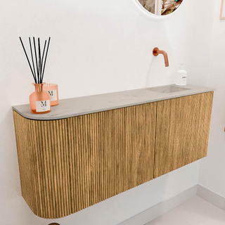 Mondiaz JOYA-DLUX 101.6cm meuble de toilette - arrondi gauche couleur Chêne - Vasque FAYE position Droite Sans trou de robinet couleur Opalo.