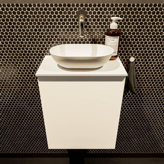 Mondiaz fowy armoire de toilette 40x50x23cm talc mat 0 trous de robinetterie lavabo : centre 1 porte solid surface avec top mdf couleur lavabo : blanc