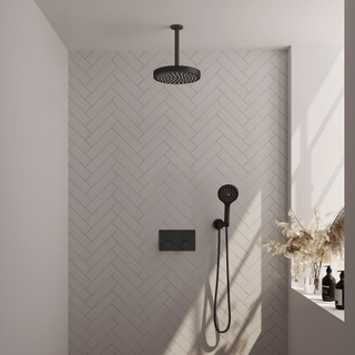 BRAUER Stripe Thermostatische Inbouw Regendouche - drukknoppen - SET 30 - 25cm douchekop - plafondarm - 3-standen handdouche - doucheslang - wandaansluitbocht - mat zwart