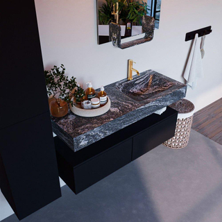 Mondiaz ALAN-DLUX Ensemble de meuble - 120cm - meuble Urban mat - 2 tiroirs - Lavabo Cloud Lava suspendu - vasque Droite - 1 trou de robinet