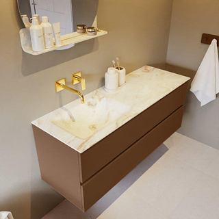 Mondiaz VICA-DLUX ensemble de meuble de salle de bain - 130cm - meuble sous-vasque reposant - 2 tiroirs - lavabo encastré cloud gauche - sans trous de robinet - miroir modèle spot - version XL 60cm de haut - frappe