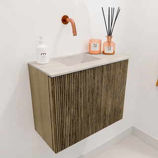 Mondiaz JOYA-DLUX 50cm meuble de salle de bains - couleur Dusk - Vasque FAYE position Gauche Sans trou de robinet couleur Ostra.