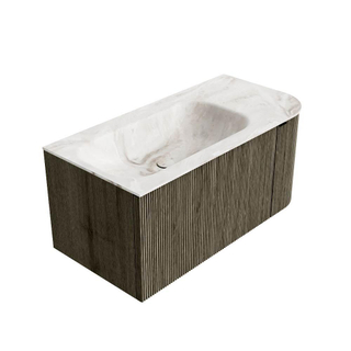 Mondiaz KURVE-DLUX Badkamermeubelset - 95x46x40cm - 1 lade - 1 deur - wastafel solid surface - links - zonder kraangat - Shadow