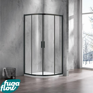 FugaFlow Efficiente Vetro Douchecabine - 100x100x200cm - kwartrond - helder glas - profiel - mat zwart