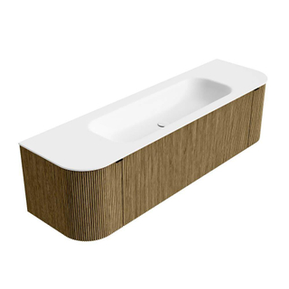 Mondiaz KURVE Badkamermeubelset - 160x46x40cm - 1 lade - 2 deuren - wastafel solid surface - midden - zonder kraangat - Dusk