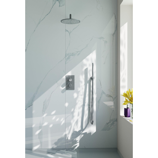 FugaFlow Eccelente Acces Ensemble de douche de tête encastré - thermostatique - bras mural - pomme de douche 25cm - douchette à main sur barre - flexible de douche lisse - Inox brossé PVD (Inox)