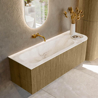 Mondiaz KURVE-DLUX Badkamermeubelset - 135x46x40cm - 1 lade - 1 deur - wastafel solid surface - links - zonder kraangat - Dusk