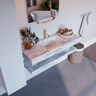 Mondiaz ALAN-DLUX Ensemble de meuble - 120cm - meuble Glace mat - 0 tiroirs - Lavabo Cloud Glace suspendu - vasque Centre - 1 trou de robinet