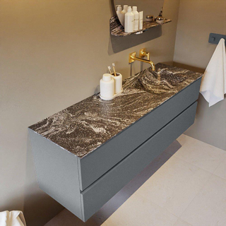 Mondiaz VICA-DLUX ensemble de meuble de salle de bain - 150cm - meuble sous-vasque plata - 2 tiroirs - lavabo encastrée cloud droite - sans trous de robinet - version haute de 60cm - lave