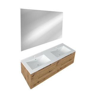 Adema Prime Balance Ensemble de meuble - 119x55x44.9cm - 2 vasques rectangulaires en céramique Blanc - 2 trous de robinet - 4 tiroirs - miroir rectangulaire - Chêne rustique