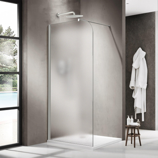 FugaFlow Eccelente Vetro Douche à l'italienne - 140x200cm - paroi en verre arrondie - gauche - verre mat - bras mural - blanc mat