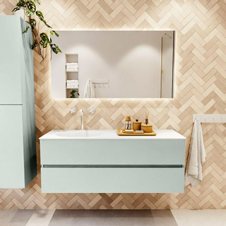 Mondiaz VICA ensemble de meuble de salle de bain - 130cm - meuble sous-vasque greey - 2 tiroirs - lavabo moon gauche - 1 trou de robinet - couleur talc - miroir LED - version XL 60cm haut