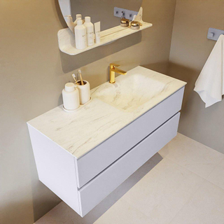 Mondiaz VICA-DLUX Ensemble de meuble de salle de bain - 110cm - meuble sous-vasque cale - 2 tiroirs - lavabo encastré cloud droite - 1 trou de robinet - version haute de 60cm - opalo