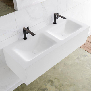 Mondiaz Lagom Meuble avec 1 tiroir 120x30x45cm vasque double Cloud 2 trous de robinet Solid Surface Talc