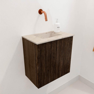 Mondiaz JOYA-DLUX Meuble de toilette 40cm - couleur Walnut - Vasque FAYE position Milieu Sans trou de robinet couleur Frappe