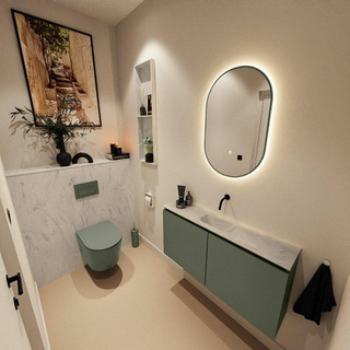 MONDIAZ TURE-DLUX Meuble toilette - 100cm - Army - EDEN - vasque Opalo - position centrale - sans trou de robinet