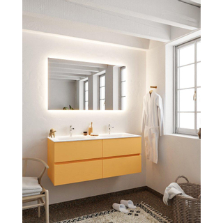 Mondiaz VICA ensemble de meuble de salle de bain - 120cm - meuble sous-vasque ocre 4 tiroirs - lavabo nuage double - 2 trous de robinet XL version 60cm de haut