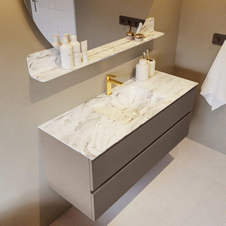 Mondiaz VICA-DLUX Ensemble de meuble de salle de bain - 120cm - meuble sous-vasque fumée - 2 tiroirs - lavabo encastré nuage milieu - 1 trou de robinet - version haute 60cm - glace