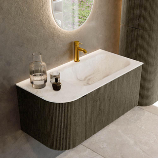 Mondiaz KURVE-DLUX Ensemble de meuble salle de bain - 95x46x40cm - 1 tiroir - 1 porte - lavabo en solid surface - droite - 1 trou de robinet - Shadow
