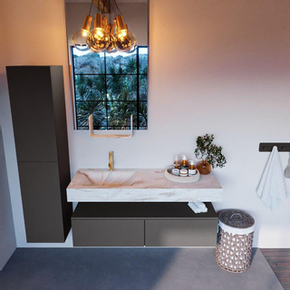 Mondiaz ALAN-DLUX Ensemble de meuble - 130cm - meuble Dark grey mat - 2 tiroirs - Lavabo Cloud Frappe suspendu - vasque Gauche - 1 trou de robinet