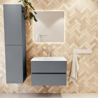 Mondiaz VICA ensemble de meuble de salle de bain - 70cm - meuble sous-vasque plata - 2 tiroirs - lavabo moon milieu - 1 trou de robinet - version haute de 60cm - talc