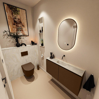 MONDIAZ TURE-DLUX Meuble toilette - 100cm - Rust - EDEN - vasque Ostra - position centrale - sans trou de robinet