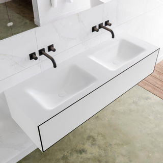 Mondiaz Lagom Meuble avec 1 tiroir 140x30x45cm vasque double Cloud sans trous de robinet Solid Surface Urban