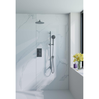FugaFlow Eccelente Sobrado Ensemble de douche pluie encastrable - thermostatique - bras mural - barre curseur - pommeau 25cm - douchette ronde - Gunmetal