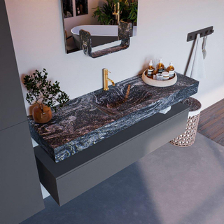 Mondiaz ALAN-DLUX Ensemble de meuble - 150cm - meuble Plata mat - 1 tiroir - Lavabo Cloud Lava suspendu - vasque Centre - 1 trou de robinet