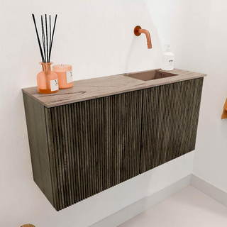 Mondiaz JOYA-DLUX 80cm toiletmeubel - kleur Shadow - Wastafel FAYE positie Rechts Zonder kraangat kleur Arena.