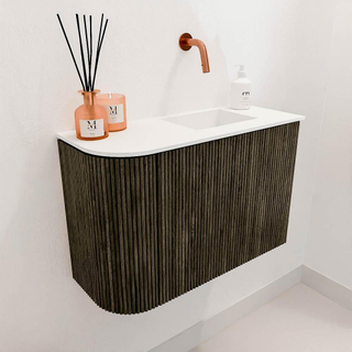 Mondiaz JOYA 61.6cm toiletmeubel - ronding links kleur Shadow - Wastafel FAYE positie Rechts Zonder kraangat kleur Talc.