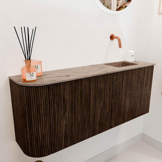 Mondiaz JOYA-DLUX 101.6cm toiletmeubel - ronding links kleur Walnut - Wastafel FAYE positie Rechts Zonder kraangat kleur Arena.