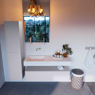 Mondiaz ALAN-DLUX Ensemble de meuble - 120cm - meuble Cale mat - 1 tiroir - Lavabo Cloud Opalo suspendu - vasque Gauche - 0 trous de robinet