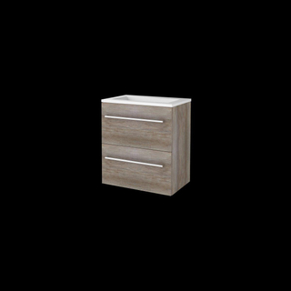 Basic-Line Start 39 ensemble de meubles de salle de bain 60x39cm avec poignées 2 tiroirs vasque acrylique 0 trous pour robinet mfc scotch oak