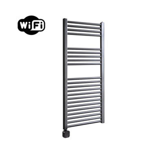Sanicare HPW Radiateur électrique - 111,8x45cm - 596W - wifi - thermostat - noir - bas gauche - gunmetal (anthracite)