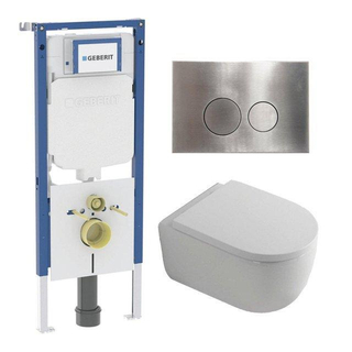 Toiletset QeramiQ Dely Swirl - 36,3x51,7cm - réservoir encastré Geberit UP720 Duofix Sigma - assise 35mm - plaque de commande en acier - boutons ronds - blanc brillant