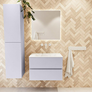 Mondiaz VICA Ensemble de meuble de salle de bain - 70cm - meuble sous-vasque cale - 2 tiroirs - lavabo cloud milieu - sans trous de robinet - version haute de 60cm - talc