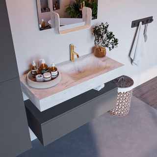 Mondiaz ALAN-DLUX Ensemble de meuble - 100cm - meuble Plata mat - 1 tiroir - Lavabo Cloud Opalo suspendu - vasque Droite - 1 trou de robinet