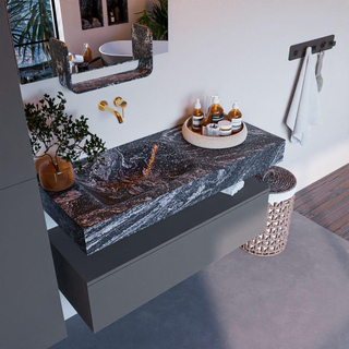 Mondiaz ALAN-DLUX Ensemble de meuble - 110cm - meuble Plata mat - 1 tiroir - Lavabo Cloud Lava suspendu - vasque Gauche - 0 trous de robinet