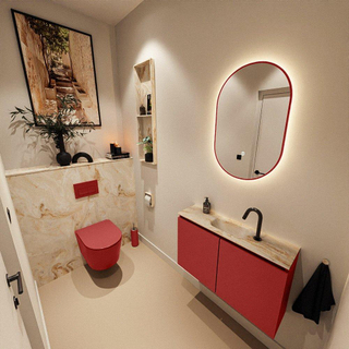 MONDIAZ TURE-DLUX Meuble toilette - 80cm - Fire - EDEN - vasque Frappe - position centrale - 1 trou de robinet
