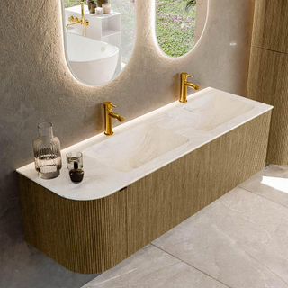 Mondiaz KURVE-DLUX Badkamermeubelset - 145x46x40cm - 1 lade - 1 deur - wastafel solid surface - dubbel / rechts - 2 kraangaten - Dusk