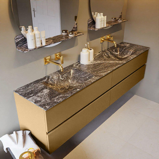 Mondiaz VICA-DLUX ensemble de meuble de salle de bain - 200cm - meuble sous-vasque oro - 4 tiroirs - lavabo encastrée cloud double - sans trous de robinet - version haute de 60cm - lave