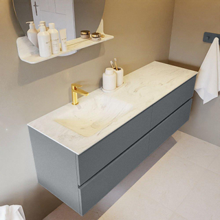 Mondiaz VICA-DLUX ensemble de meuble de salle de bain - 150cm - meuble sous-vasque plata - 4 tiroirs - lavabo encastré cloud gauche - 1 trou de robinet - version haute de 60cm - opalo