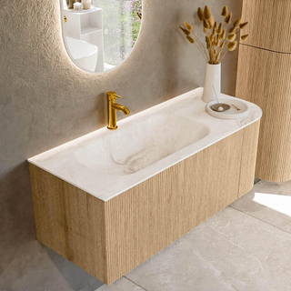 MONDIAZ KURVE-DLUX 115cm Meuble salle de bain avec module 25 D - couleur Oak - 1 tiroir - 1 porte - vasque BIG SMALL gauche - 1 trou de robinet - couleur Frappe